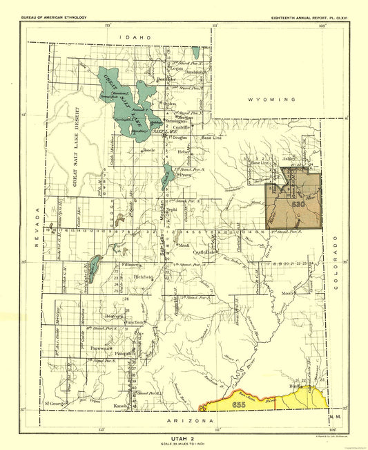 Historic State Map - Utah - Hoen 1896 - 23 x 28.10 - Vintage Wall Art