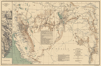 Historic State Map - Utah Territory - US War Dept 1860 - 35.19 x 23 - Vintage Wall Art