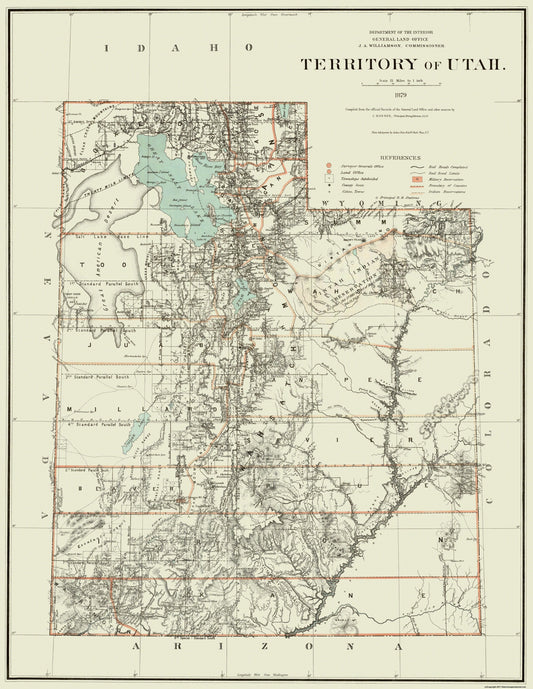 Historic State Map - Utah Territory - Dept of Interior 1879 - 23 x 29.75 - Vintage Wall Art