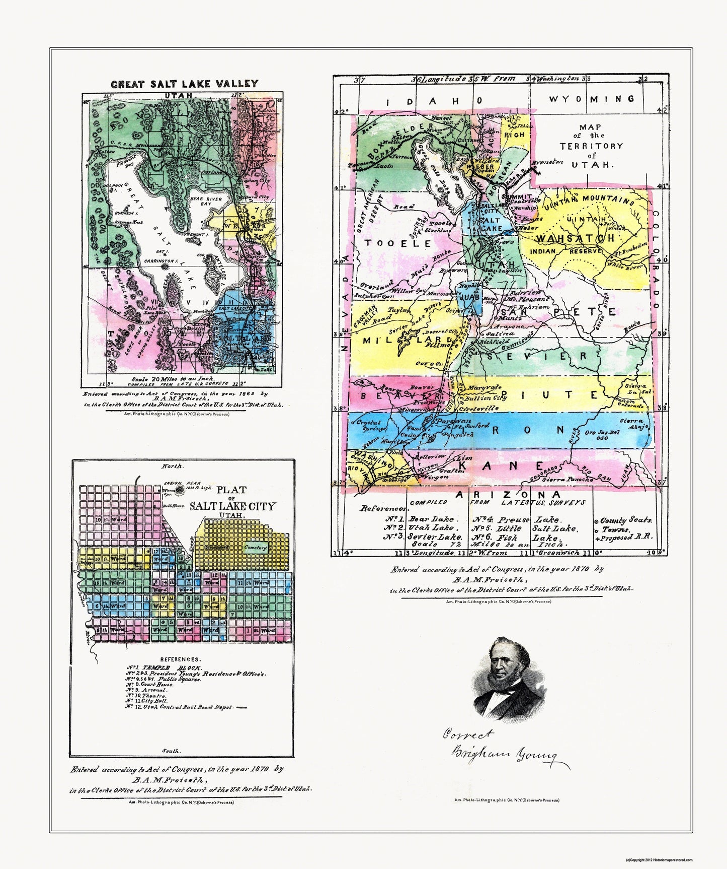 Historic State Map - Utah - Frosieth 1869 - 23 x 28.46 - Vintage Wall Art