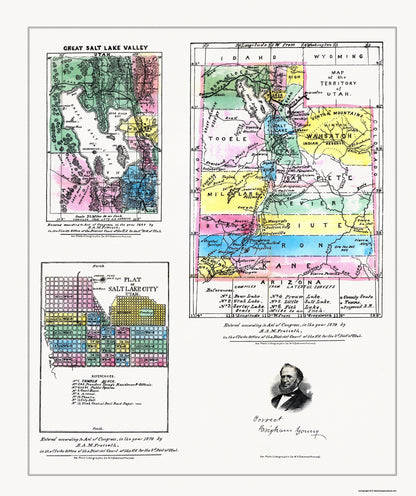 Historic State Map - Utah - Frosieth 1869 - 23 x 28.46 - Vintage Wall Art