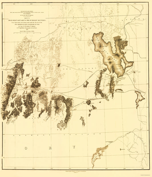 Railroad Map - Utah Railroad Survey 2 - Siebert 1855 - 23 x 26.75 - Vintage Wall Art