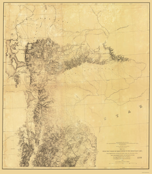 Railroad Map - Utah Railroad Survey 1 - Siebert 1855 - 23 x 26.40 - Vintage Wall Art