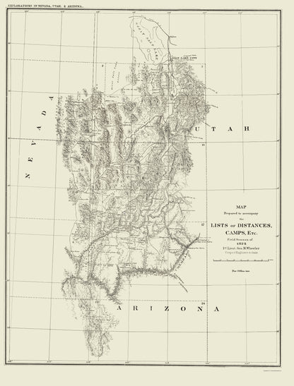 Topographical Map - Nevada Utah Arizona Geographical - Wheeler 1872 - 23 x 30.22 - Vintage Wall Art