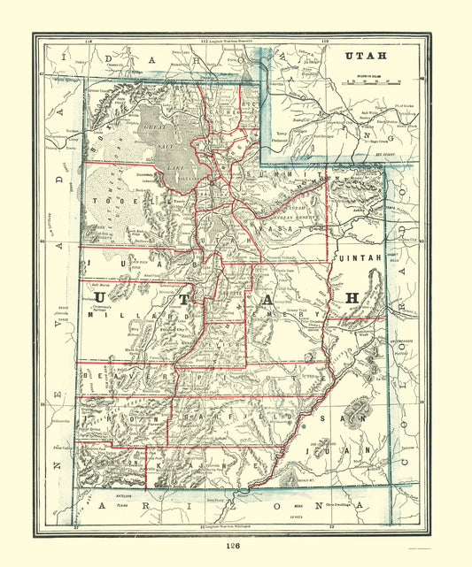 Historic State Map - Utah - Rathbun 1893 - 23 x 27.65 - Vintage Wall Art