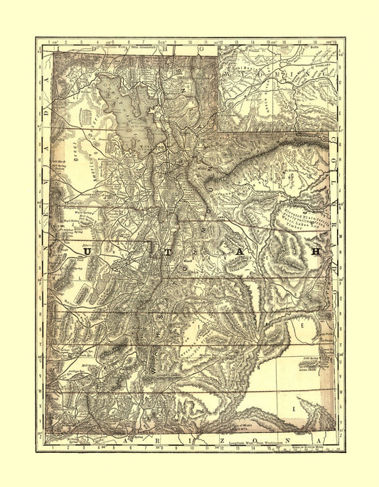 Historic State Map - Utah - Rand McNally 1876 - 23 x 29.56 - Vintage Wall Art