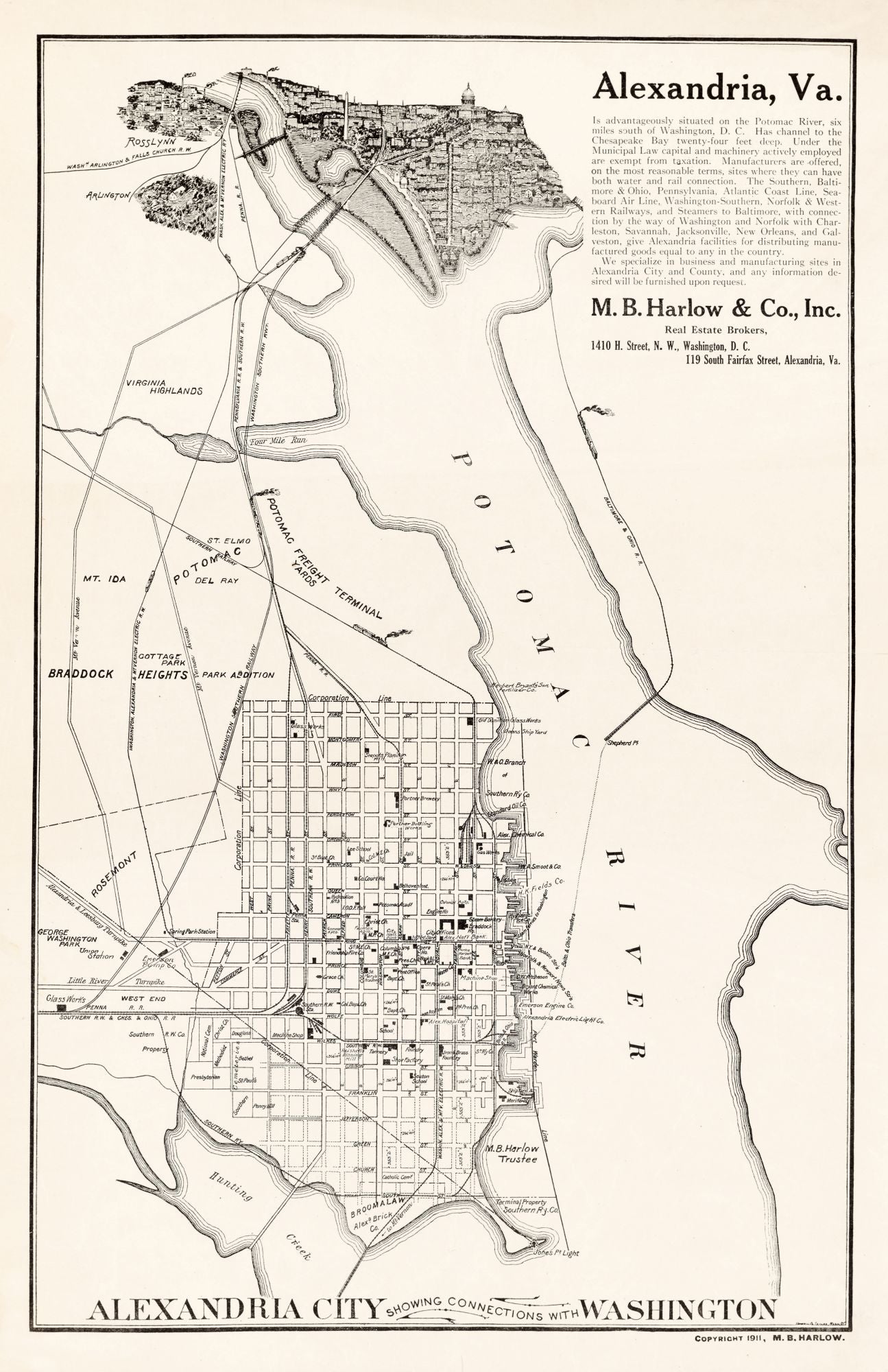 Historic City Map - Alexandria Virginia - Harlow 1911 - 23 x 35.51 - Vintage Wall Art