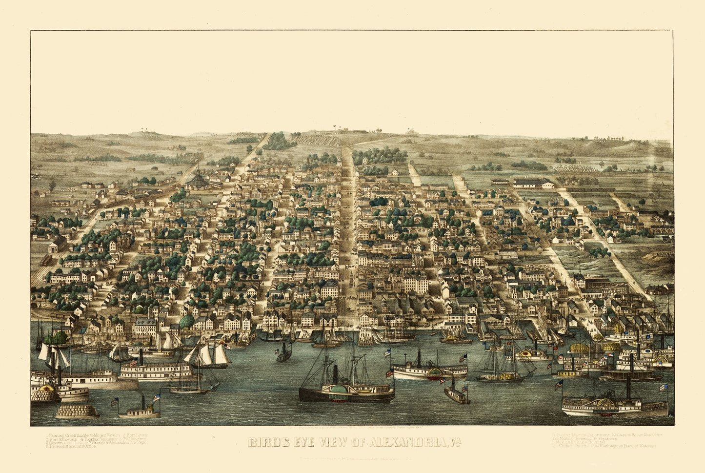 Historic Panoramic View - Alexandria Virginia - 1863 - 34.30 x 23 - Vintage Wall Art