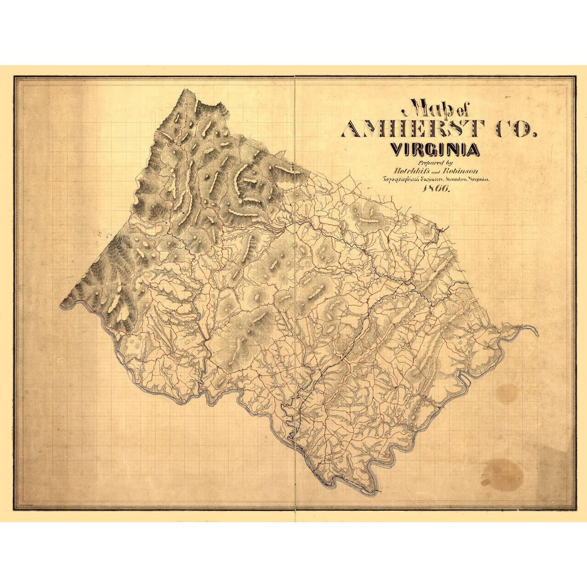Historic County Map - Amherst County Virginia - Hotchkiss 1866 - Vinta ...