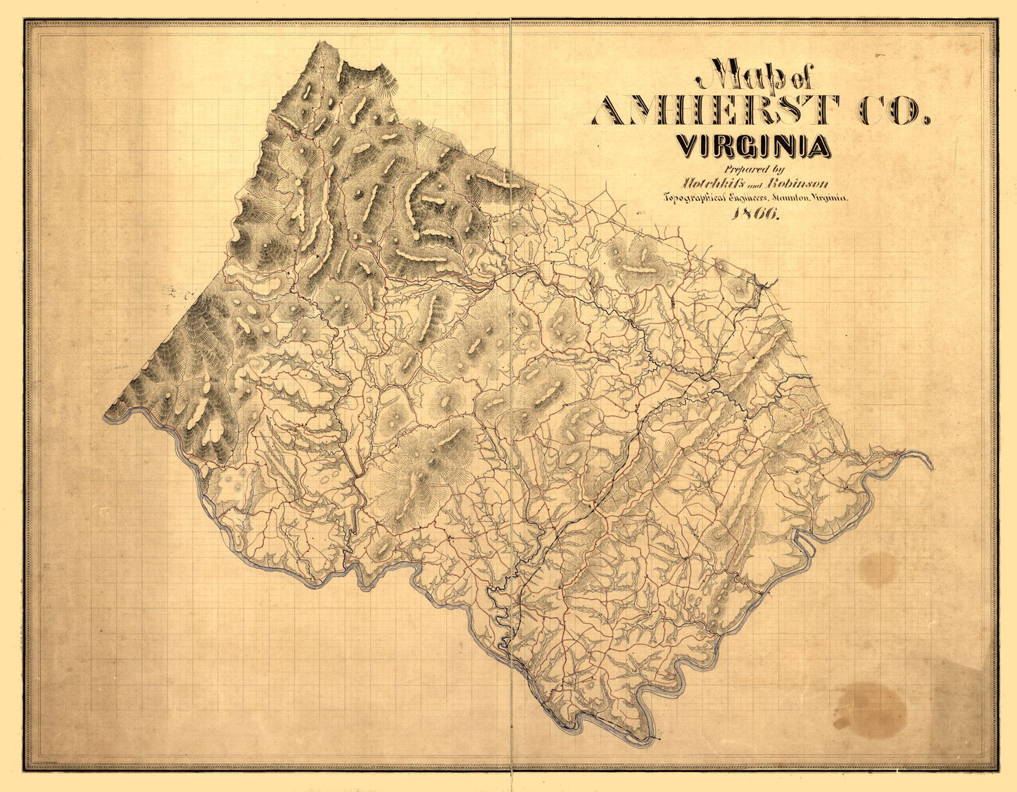 Historic County Map - Amherst County Virginia - Hotchkiss 1866 - 29.55 x 23 - Vintage Wall Art