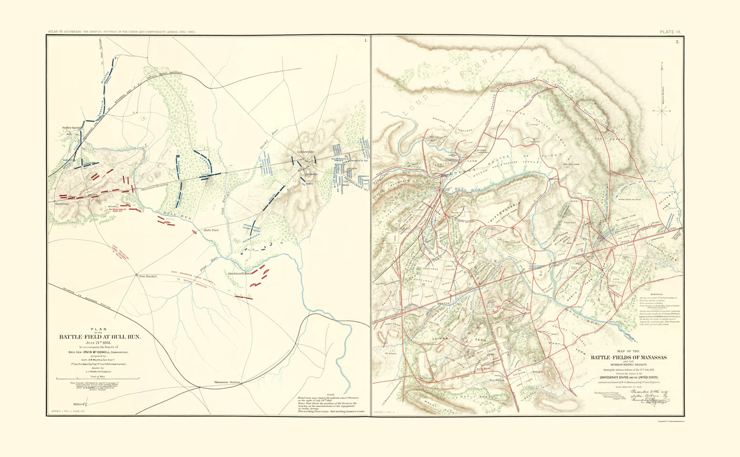 Historical Civil War Map - Bull Run Manassas Battlefields - McDowell 1895 - 23 x 37.26 - Vintage Wall Art