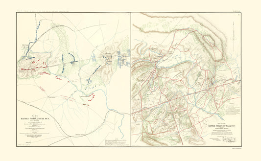 Historical Civil War Map - Bull Run Manassas Battlefields - McDowell 1895 - 23 x 37.26 - Vintage Wall Art