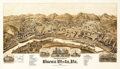 Historic Panoramic View - Buena Vista - 1891 - 39.66 x 23 - Vintage Wall Art