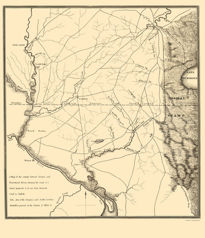 Historic State Map - Bennetts Creek Suffolk Proposed Canal -  Gales 1834 - 23 x 26 - Vintage Wall Art