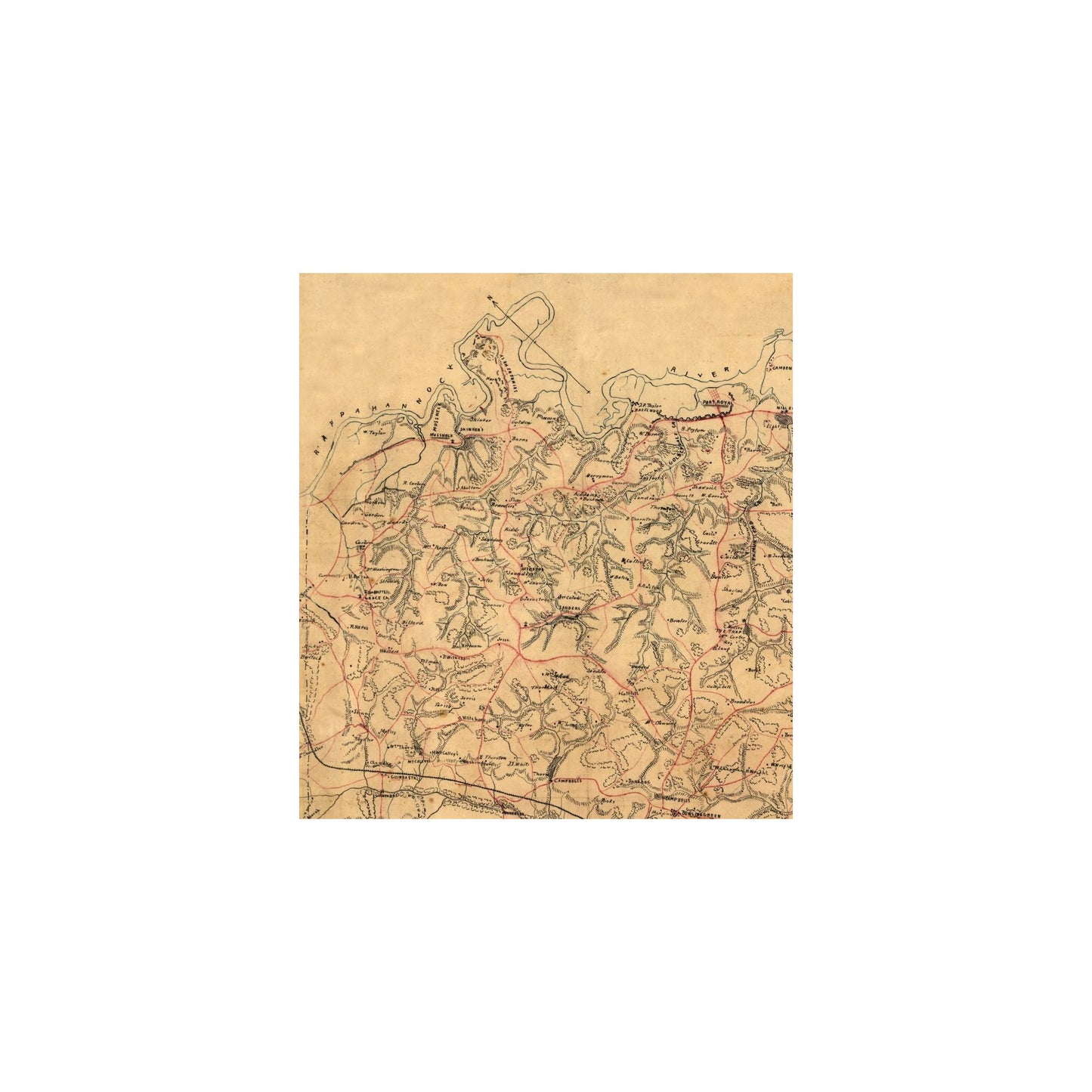 Historic County Map - Caroline County Virginia - Alt 1860 - 25.42 x 23 - Vintage Wall Art