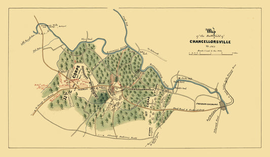 Historical Civil War Map - Chancellorsville Virginia - 1863 - 39.60 x 23 - Vintage Wall Art