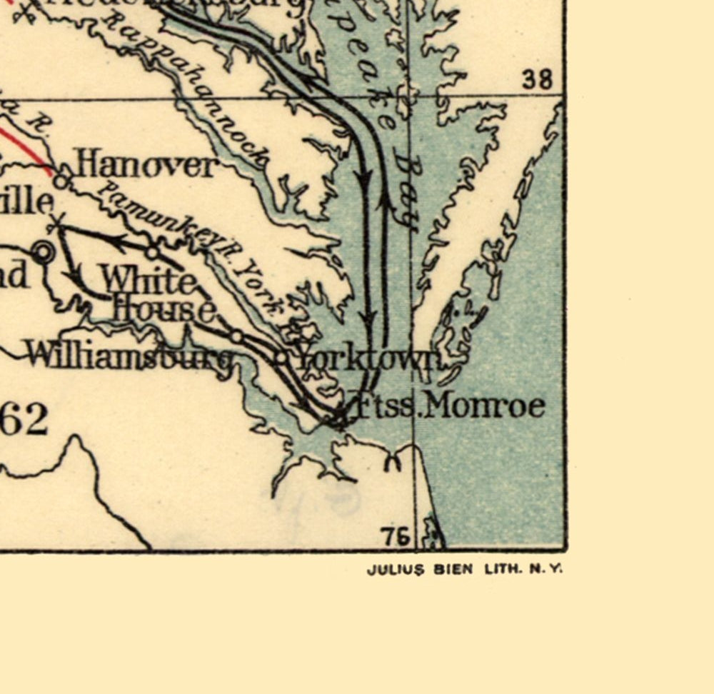Historical Civil War Map - Virginia Civil War Campaign - Joerg 1862 - 23.65 x 23 - Vintage Wall Art