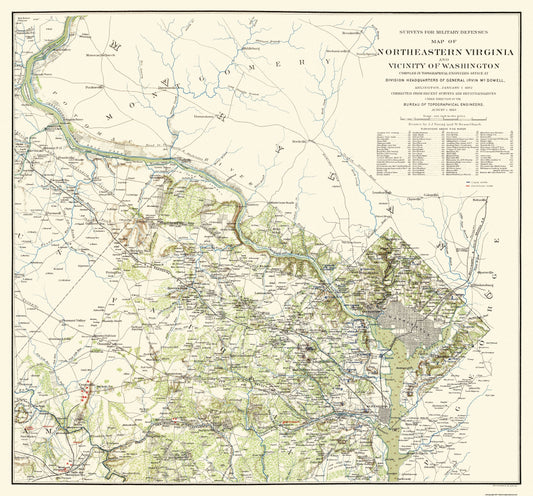 Historical Civil War Map - Virginia Washington Military Defenses - McDowell 1862 - 24.69 x 23 - Vintage Wall Art