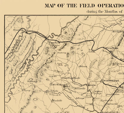 Historical Civil War Map - Virginia Field Operations - Pope 1866 - 25.23 x 23 - Vintage Wall Art