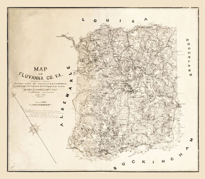 Historic County Map - Fluvanna County Virginia - Cassell 1863 - 26.37 x 23 - Vintage Wall Art