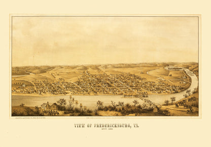 Historic Panoramic View - Fredericksburg Virginia - Sachse 1863 - 33.02 x 23 - Vintage Wall Art