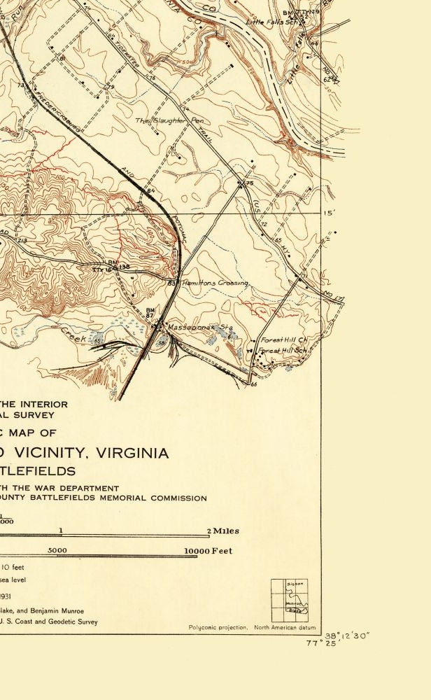 Historical Civil War Map - Fredericksburg Virginia - USGS 1931 - 23 x 37.34 - Vintage Wall Art