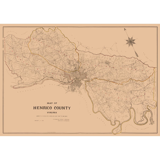 Historic County Map - Henrico County Virginia - Crawford 1901 - 32.79 x 23 - Vintage Wall Art