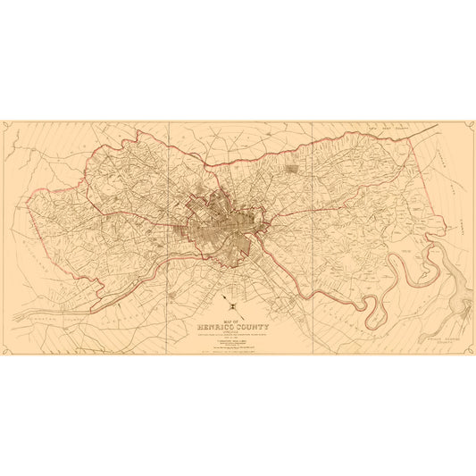 Historic County Map - Henrico County Virginia - Crawford 1916 - 46.42 x 23 - Vintage Wall Art