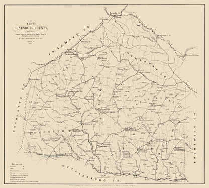 Historic County Map - Lunenburg County Virginia - Hotchkiss 1871 - 25.61 x 23 - Vintage Wall Art