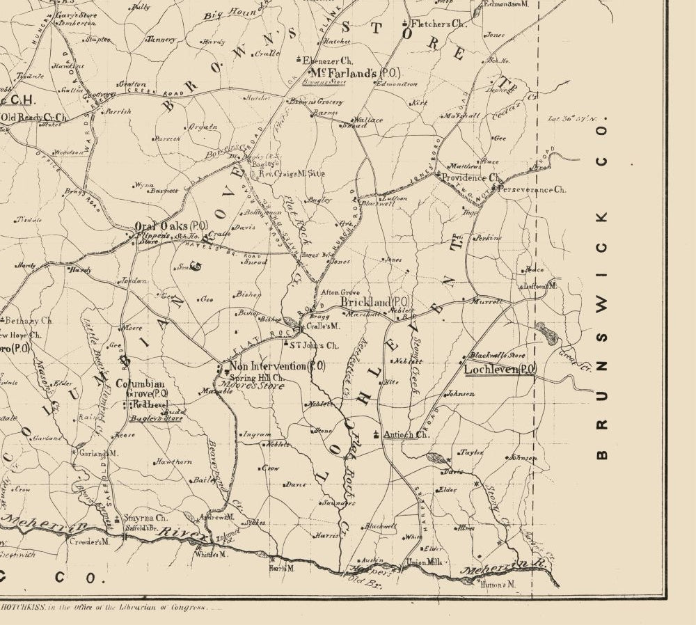 Historic County Map - Lunenburg County Virginia - Hotchkiss 1871 - 25.61 x 23 - Vintage Wall Art