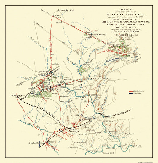 Historical Civil War Map - Bristoe Station Manassas Junction Second Corps - Hotchkiss 1863 - 23 x 23.75 - Vintage Wall Art