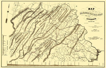 Railroad Map - Manassas Gap Railroad - Hoen 1855 - 23 x 35.92 - Vintage Wall Art