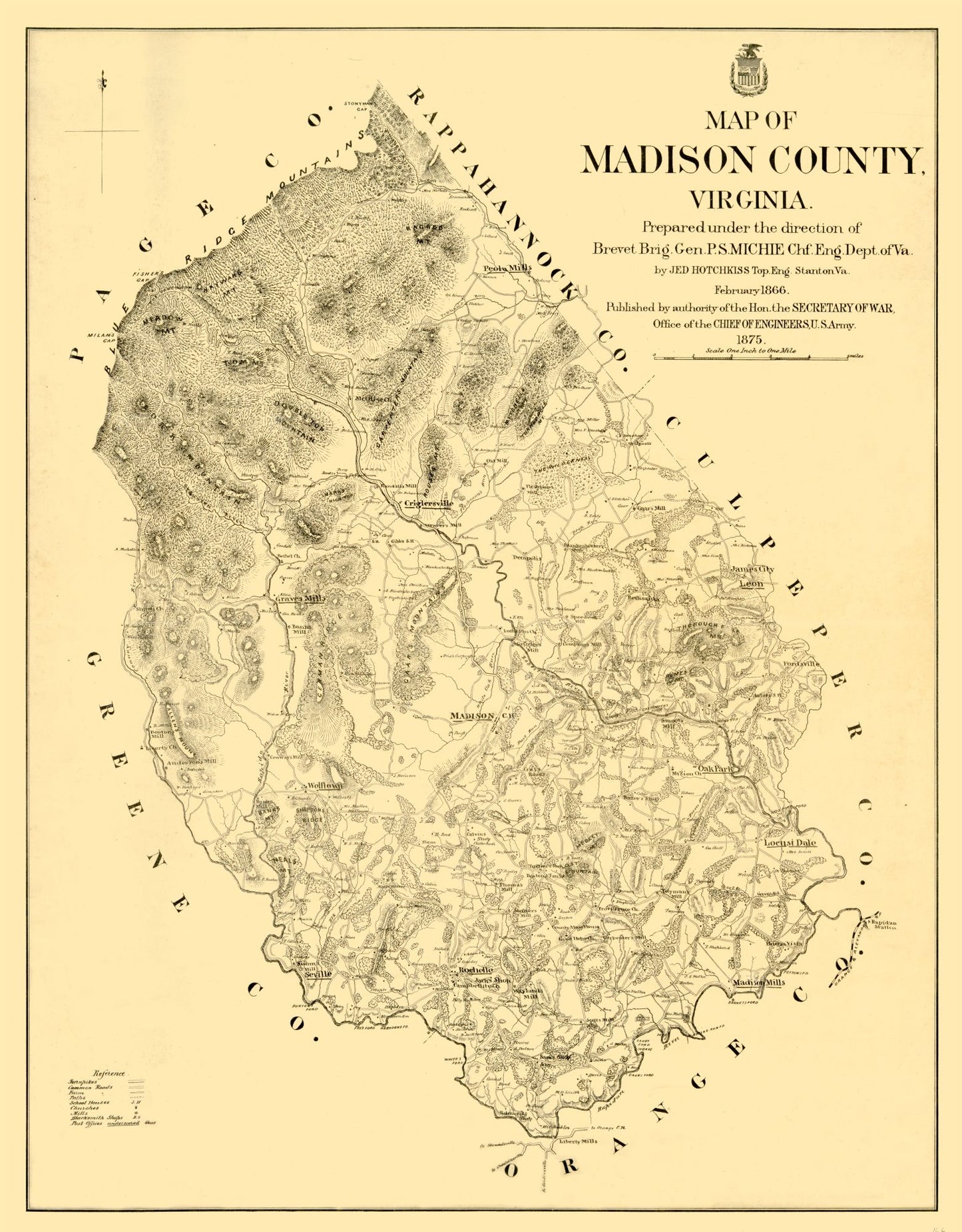 Historic County Map - Madison County Virginia - Hotchkiss 1866 - 23 x 29.45 - Vintage Wall Art