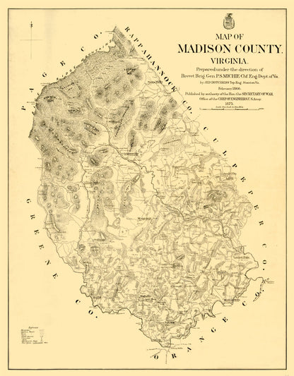 Historic County Map - Madison County Virginia - Hotchkiss 1866 - 23 x 29.45 - Vintage Wall Art