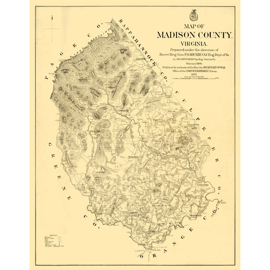 Historic County Map - Madison County Virginia - Hotchkiss 1866 - 23 x 29.45 - Vintage Wall Art
