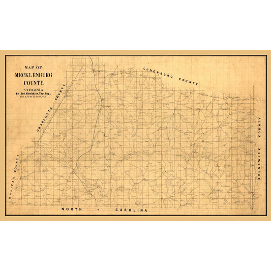 Historic County Map - Macklenburg County Virginia - Hotchkiss 1860 - 36.43 x 23 - Vintage Wall Art