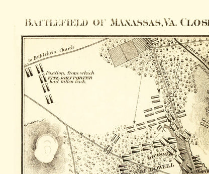 Historical Civil War Map - Manassas Virginia - Bowen 1866 - 27.65 x 23 - Vintage Wall Art