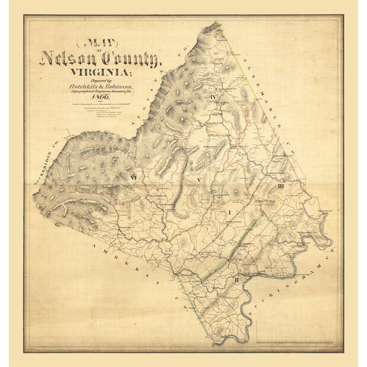 Historic County Map - Nelson County Virginia - Hotchkiss 1866 - 23 x 24.16 - Vintage Wall Art
