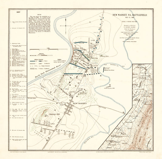 Historical Civil War Map - New Market Virginia - Colonna 1864 - 23.34 x 23 - Vintage Wall Art