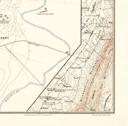 Historical Civil War Map - New Market Virginia - Colonna 1864 - 23.34 x 23 - Vintage Wall Art