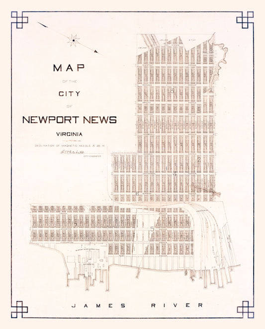 Historic City Map - Newport News Virginia - Fitchett 1910 - 23 x 28.56 - Vintage Wall Art