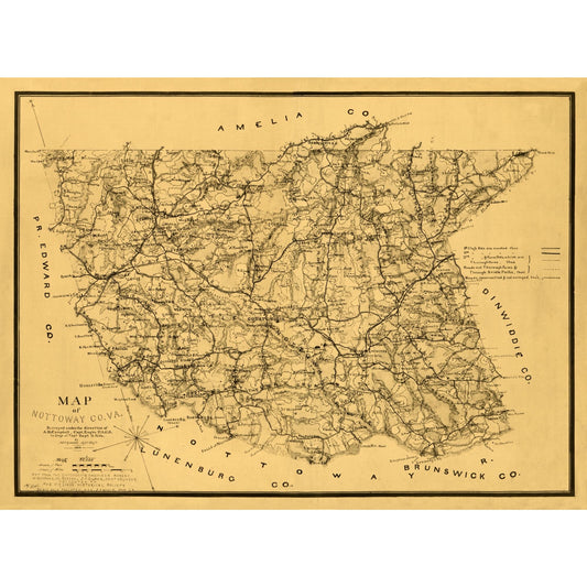 Historic County Map - Nottoway County Virginia - Campbell 1864 - 31.22 x 23 - Vintage Wall Art