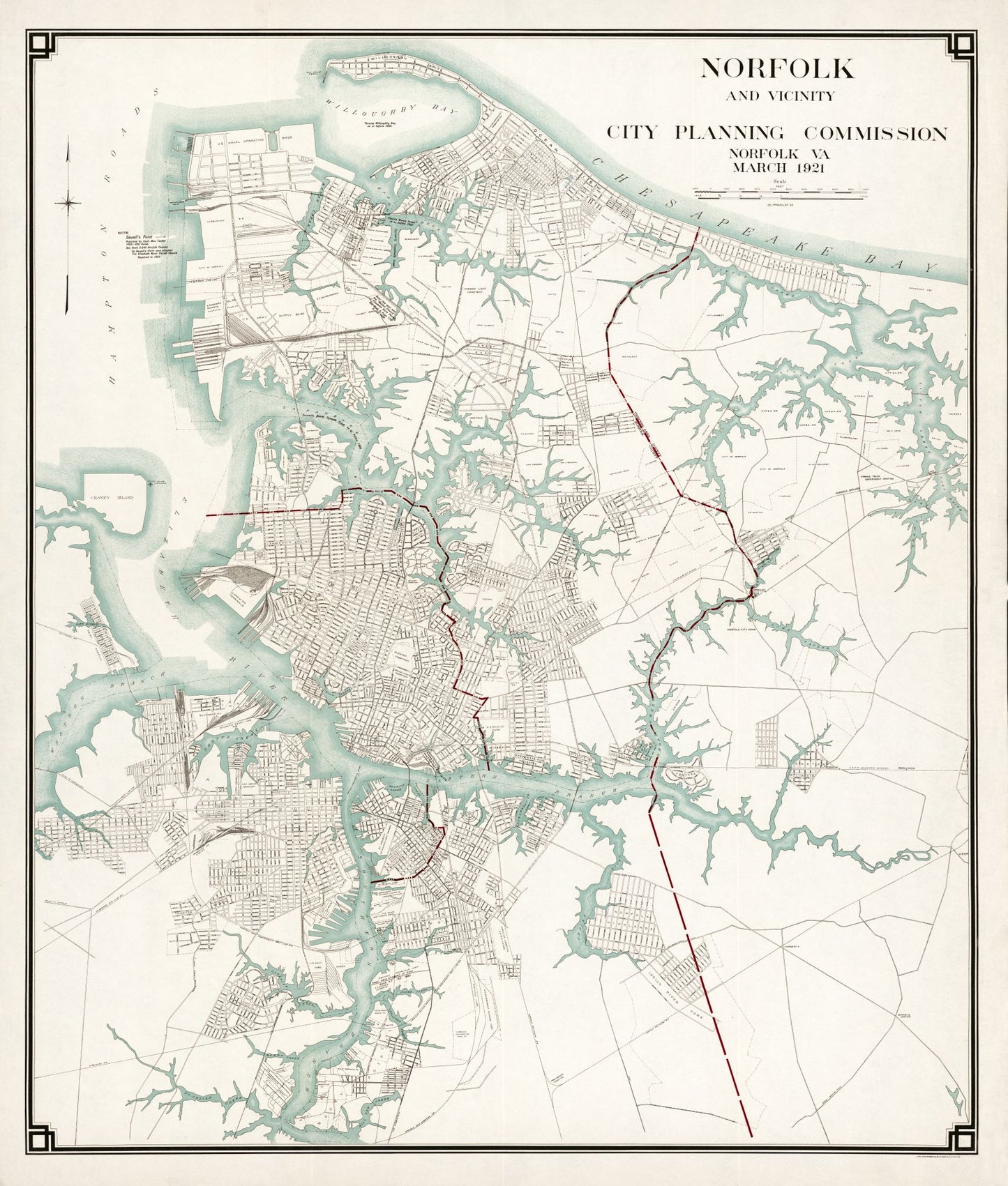 Historic City Map - Norfolk Virginia - 1921 - 23 x 27.07 - Vintage Wall Art