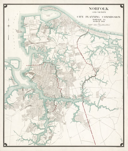 Historic City Map - Norfolk Virginia - 1921 - 23 x 27.07 - Vintage Wall Art