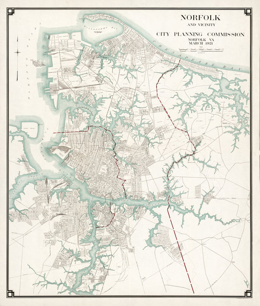 Historic City Map - Norfolk Virginia - 1921 - 23 x 27.07 - Vintage Wall Art
