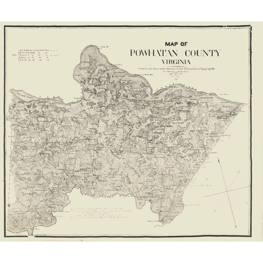 Historic County Map - Powhatan County Virginia - Campbell 1864 - 27.46 x 23 - Vintage Wall Art