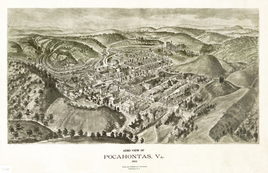 Historic Panoramic View - Pocahontas Virginia - Fowler 1911 - 35.56 x 23 - Vintage Wall Art