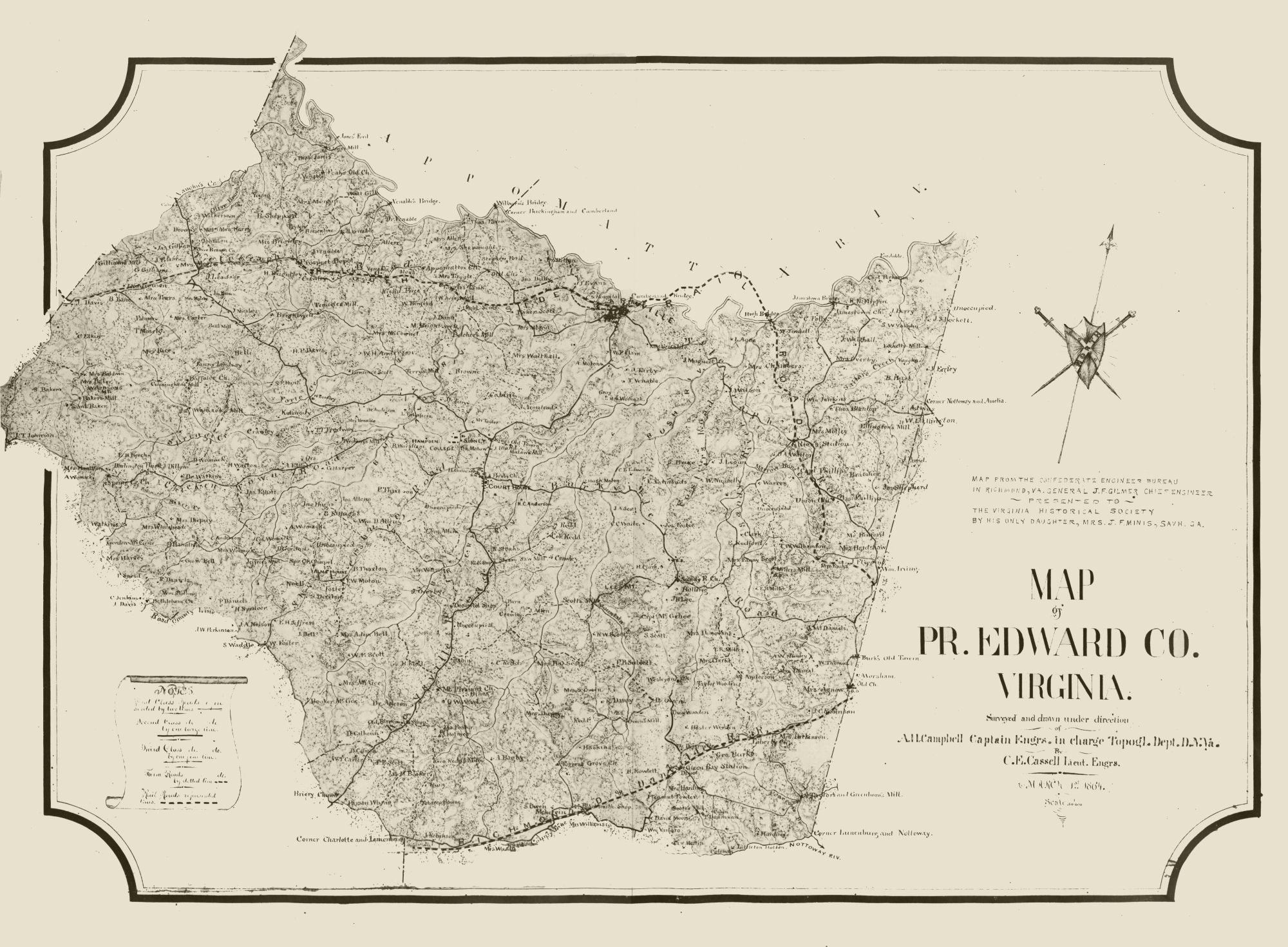 Historic County Map - Prince Edward County Virginia - Cassell 1864 - 3 ...