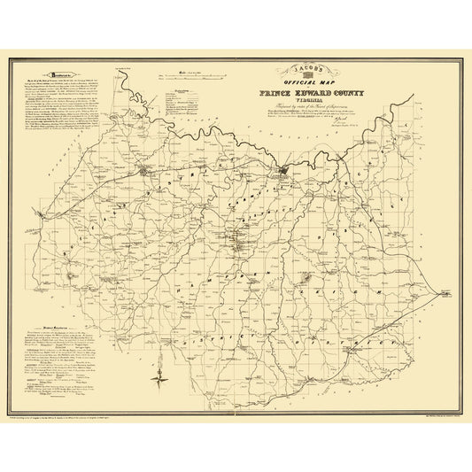 Historic County Map - Prince Edward County Virginia - Jacob 1879 - 29.03 x 23 - Vintage Wall Art