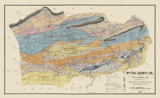 Historic County Map - Pulaski County Virginia - Boyd 1890 - 37.65 x 23 - Vintage Wall Art